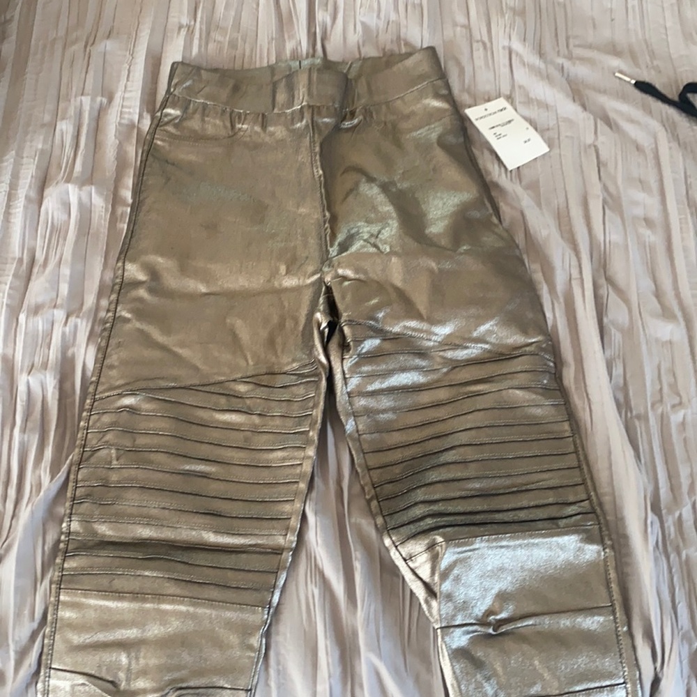 NWT mori silver/tan faux leather pants